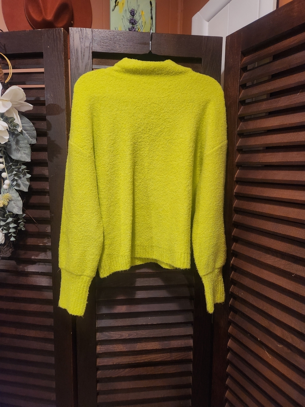 Marled Neon Yellow Bouclé Cowl-Neck Sweater